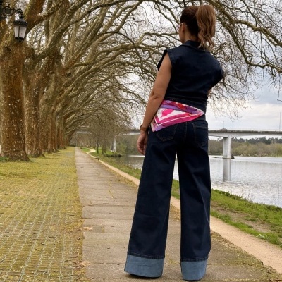 Pantalona de ganga feminina com dobra Miss You