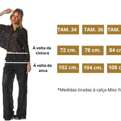 Conjunto calça e blusa em renda preta feminina Miss You