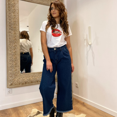 Calça de ganga pantalona mulher Miss You