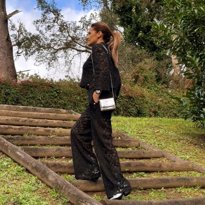 Conjunto calça e blusa em renda preta feminina Miss You