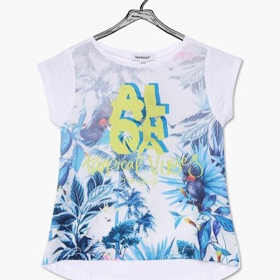 T-shirt branca padrão tropical 3Pommes