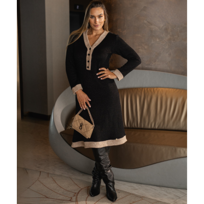 Vestido mulher em malha preto com dourado Miss You