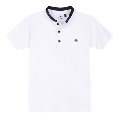 Polo branco com gola em azul marinho 3Pommes