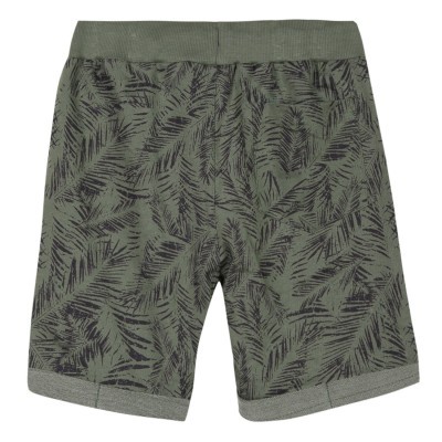 Calções verde-oliva com padrão de folhas pretas