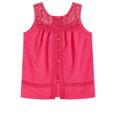 Camisola de alças rosa com crochet e botões