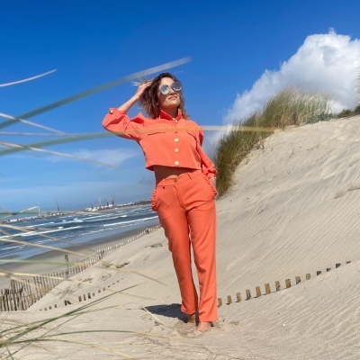 Miss You mulher calça laranja