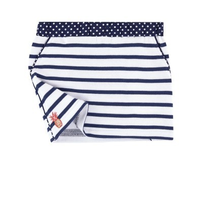 Saia de criança às riscas brancas e azuis com cintura azul às bolinhas