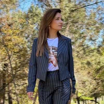 Blazer curto feminino listrado Miss You