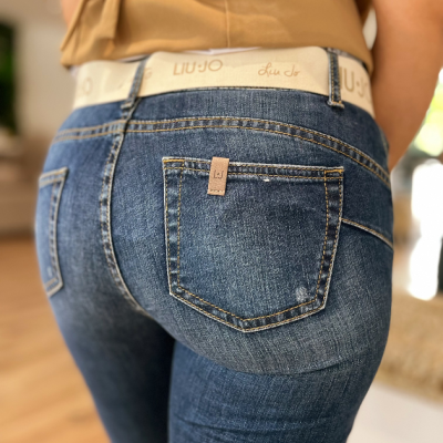 Calça de ganga feminina com cinto Liu Jo