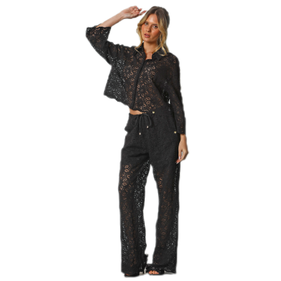 Conjunto calça e blusa em renda preta feminina Miss You