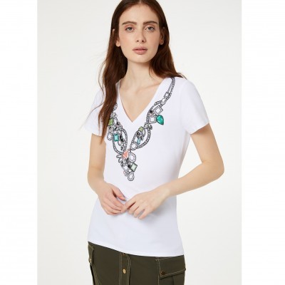 T-shirt branca com estampado de pedras coloridas Liu.Jo®️