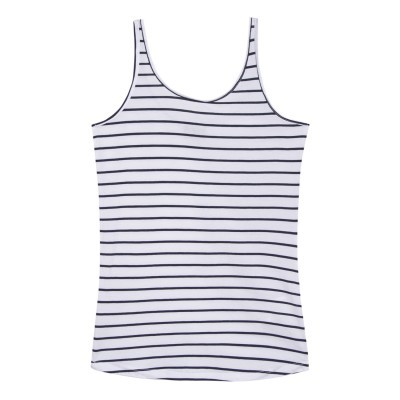 Camisola branca de alças com riscas horizontais pretas