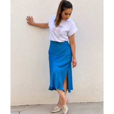 Saia mulher cetim azul Miss You 