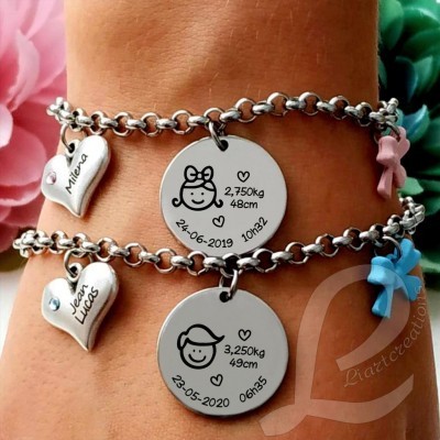 Pulseira em corrente c/ gravação de dados de nascimento