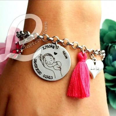 Pulseira em corrente c/ gravação de dados de nascimento