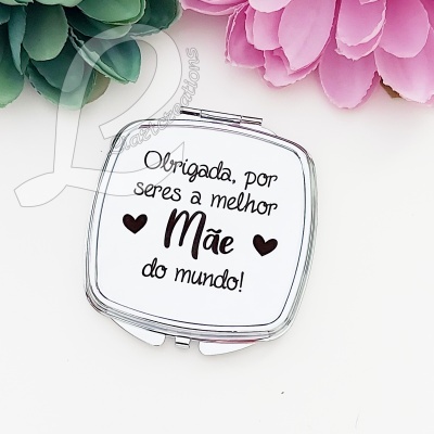 Espelho Duplo em Metal "Obrigada, por seres a melhor Mãe do mundo."