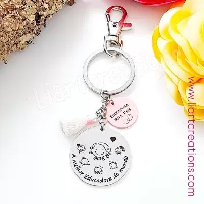 Porta-Chaves em Aço Inoxidável "A melhor Educadora do mundo"