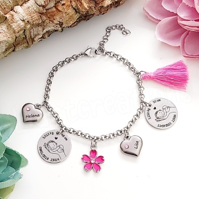 Pulseira em corrente c/ gravação de dados de nascimento