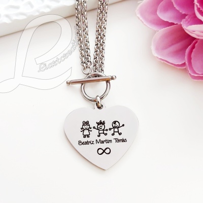 Colar em corrente c/ coração personalizado c/ meninos + nomes