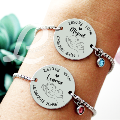 Pulseira em corrente c/ gravação de dados de nascimento