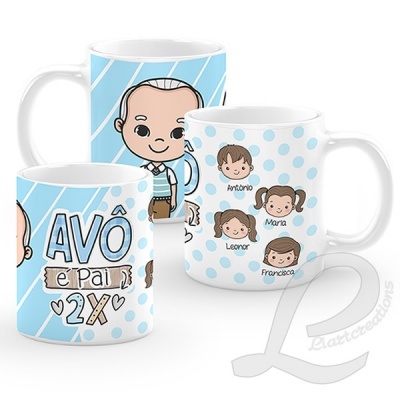 Caneca "Avô é pai 2x" c/ bonecos personalizados