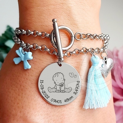 Pulseira 2 voltas em corrente personalizada com dados de nascimento Pulseira 2 voltas em corrente personalizada com dados de nascimento