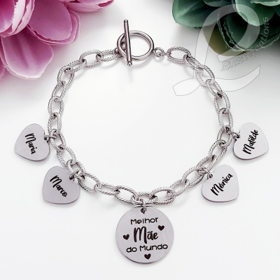 Pulseira em Aço Inoxidável "Melhor Mãe do Mundo"