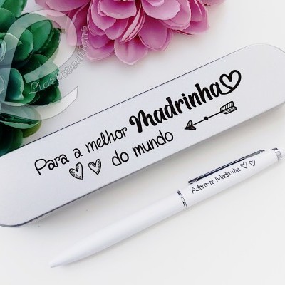 Conjunto Estojo + Caneta " Para a melhor Madrinha do Mundo"