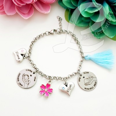 Pulseira em corrente c/ gravação de dados de nascimento