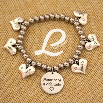 Pulseira elástica em aço "Amor para a vida toda" Pulseira elástica em aço "Amor para a vida toda"