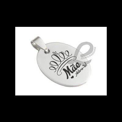Pendente Oval em Aço "Mãe Adoro-te!"