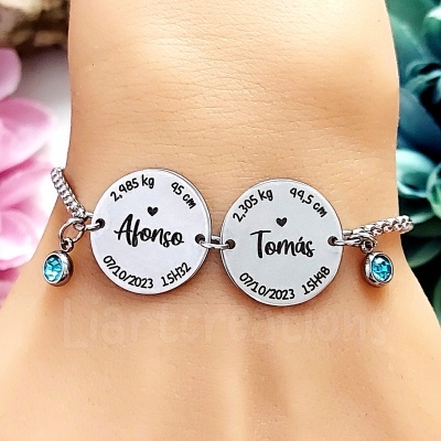 Pulseira com gravação de dados de nascimento de 2 bebés