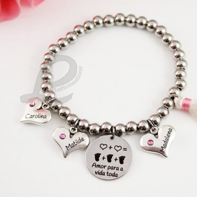 Pulseira Elástica em Aço "Amor para a vida toda"