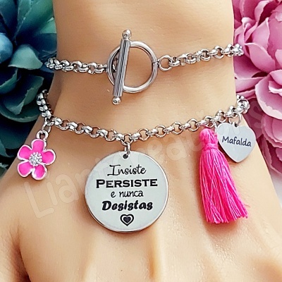 Pulseira 2 voltas em corrente "Insiste, persiste e nunca desistas"