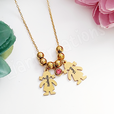 Fio corrente com bonecos personalizados com nome - versão cristais coloridos