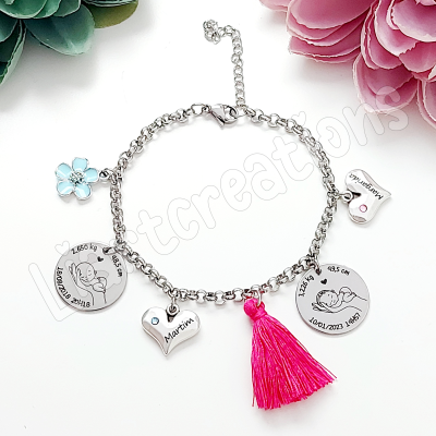 Pulseira em corrente c/ gravação de dados de nascimento