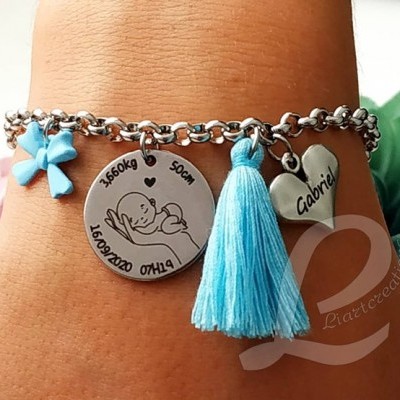 Pulseira em corrente c/ gravação de dados de nascimento