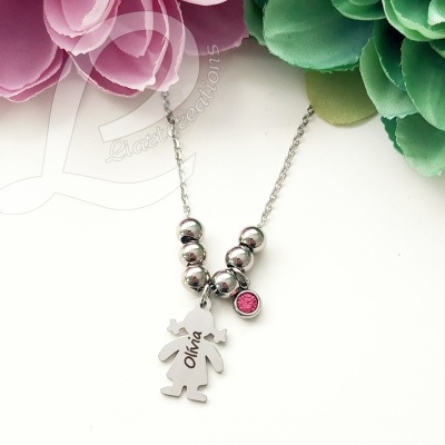 Fio corrente com bonecos personalizados com nome - versão cristais coloridos