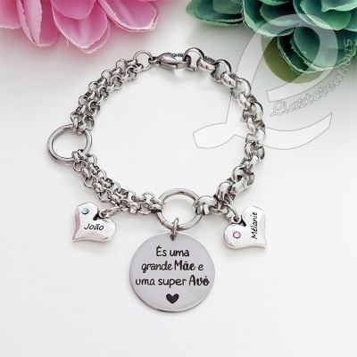Pulseira em corrente "És uma grande mãe e uma super avó"
