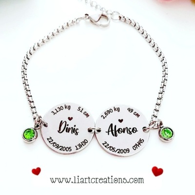 Pulseira com gravação de dados de nascimento de 2 bebés