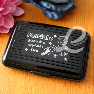 Porta-cartões " Padrinho gosto de ti daqui até à lua"