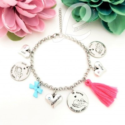 Pulseira em corrente c/ gravação de dados de nascimento