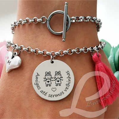 Pulseira 2 voltas em corrente "Amigas até sermos velhinhas"