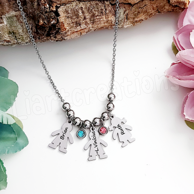 Fio corrente com bonecos personalizados com nome - versão cristais coloridos