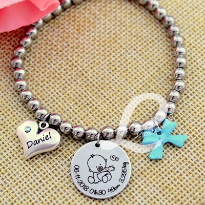 Pulseira Elástica em Aço "Dados de Nascimento"