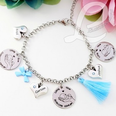 Pulseira em corrente c/ gravação de dados de nascimento