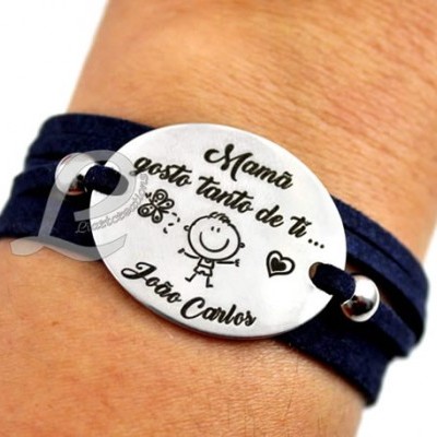 Pulseira 3 voltas em Camurça  "Mamã gosto tanto de ti..."