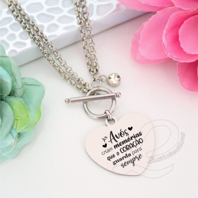Colar corrente c/ coração personalizado "As Avós criam memórias que o coração guarda para sempre"