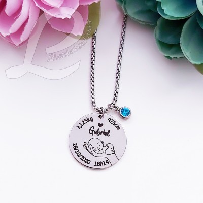 Colar em corrente c/ gravação de dados de nascimento