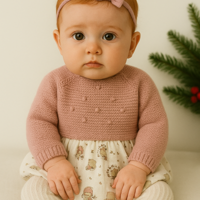 Fofo de malha com tecido decorado Rosa